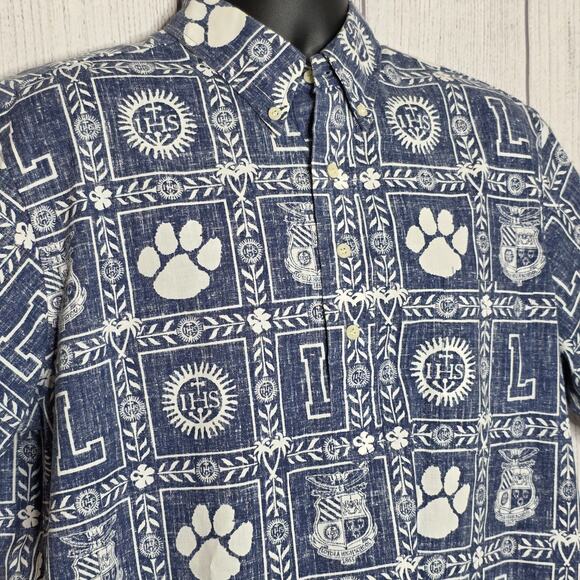 VTG Reyn Spooner Hawaiian Reverse Print 1/4 Pullover Loyola High School, sz L - Picture 3 of 5